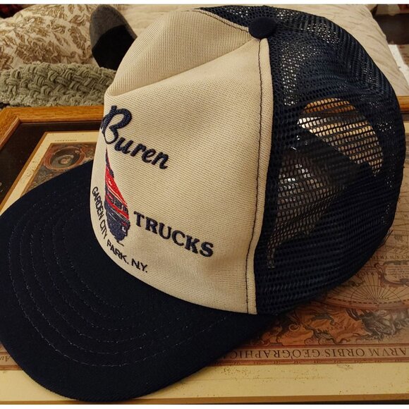 Van Buren GMC Truck Mesh Snapback Hat Navy & Red Logo Retro Style - Picture 2 of 7